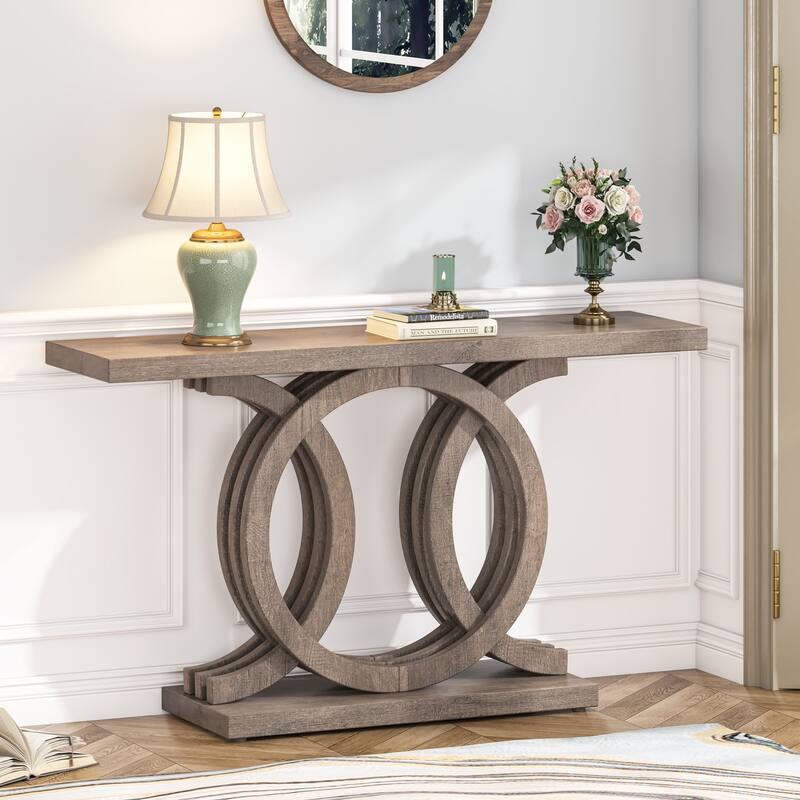 55 inches Console Table Farmhouse Sofa Table, Wooden Entryway Table - Vintage Natural