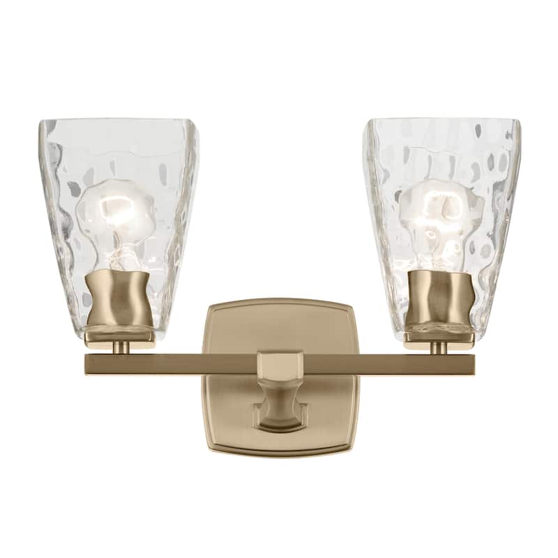 Kichler Lighting Marant 14.25" 2-Light Vanity Light with Clear Water Glass in Champagne Bronze