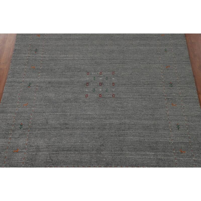 Gray & Green Gabbeh Oriental Area Rug Hand-Knotted Wool Carpet - 7'9"x 9'10"