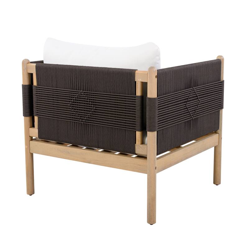 Christopher Knight Home - Outdoor Patio 29.72" Acacia Wood Club Chair with Handwoven Rope Panels and Cushions