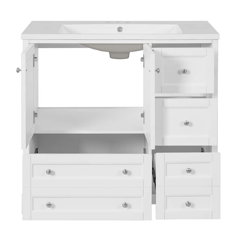 36 " Bathroom Vanity with Sink with 4 Drawers and Shelves