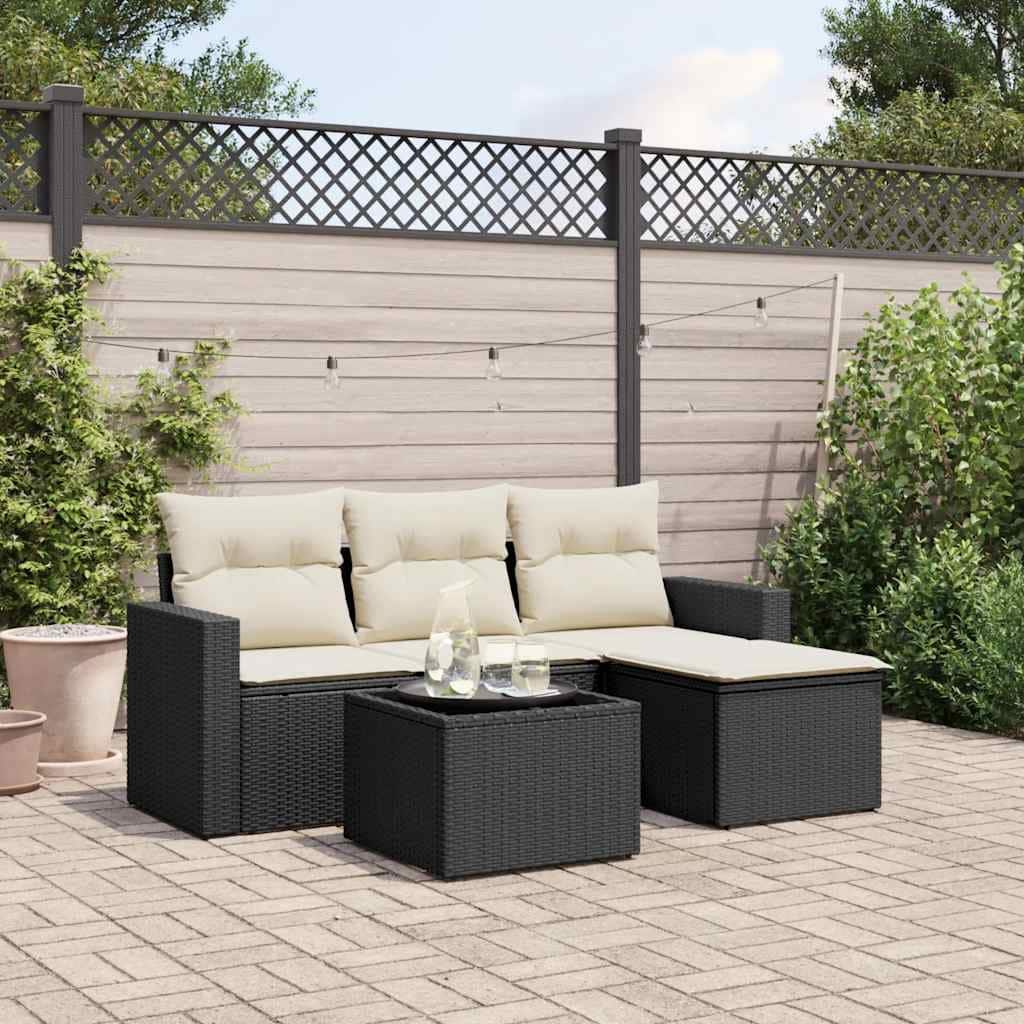 vidaXL Garden Sofa Set 5 Piece with Cushions Outdoor Sofa Couch Poly Rattan