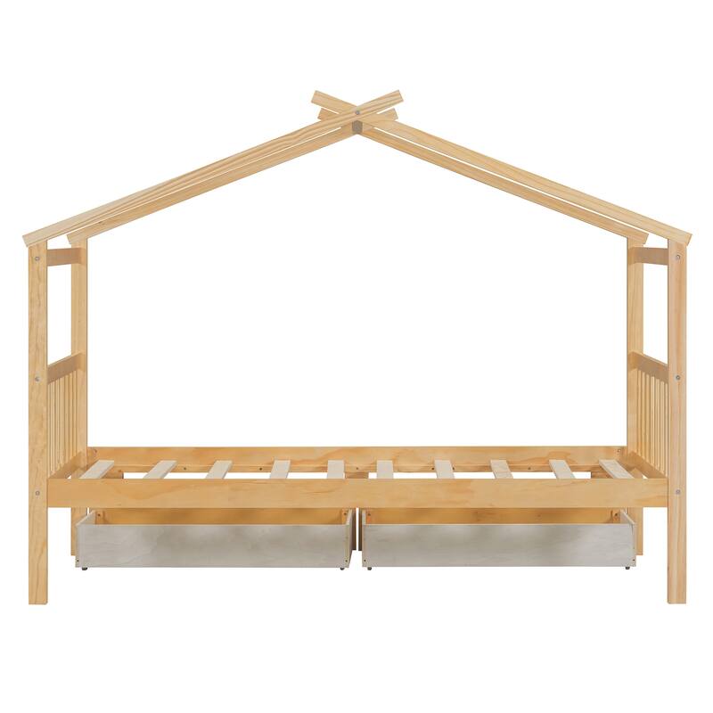 Platform Bed for Kids House Bed with Storage Drawers and Headboard