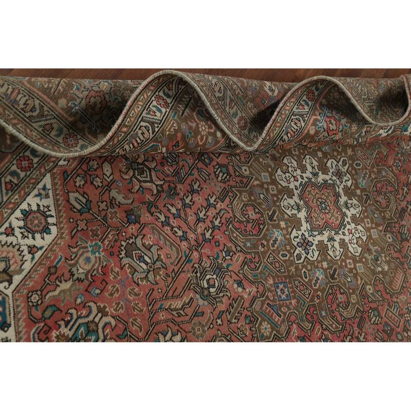 Pink Geometric Tabriz Vintage Persian Area Rug Handmade Wool Carpet - 6'5" x 9'9"