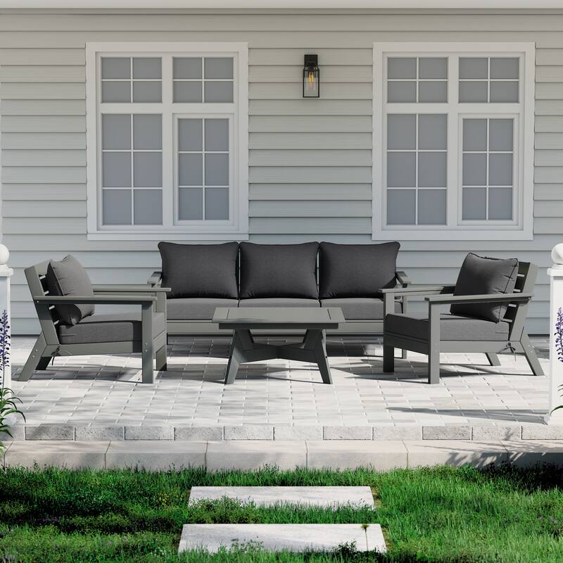 Birchwood All Weather HDPE Outdoor Patio Gray Deep Seating Conversation Set (6-Piece Set) - Gray/Gray