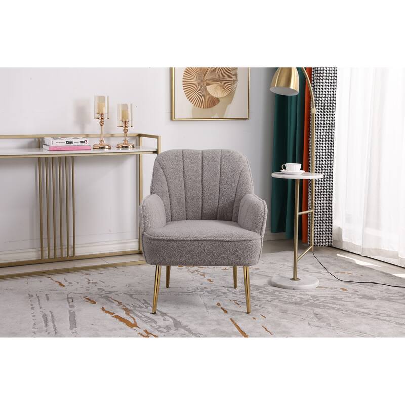 Luxurious Accent Chair Teddy Fabric Upholstered Livingroom Chairs Arm