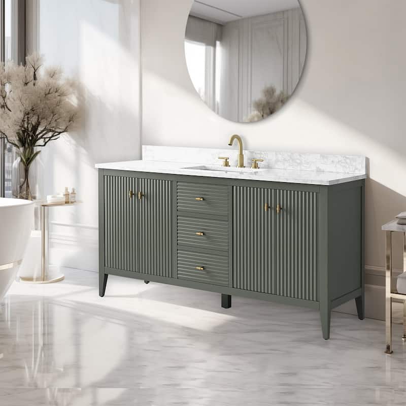 Vanity Art 60" Single Sink Bathroom Vanity Cabinet with Engineered Marble Countertop