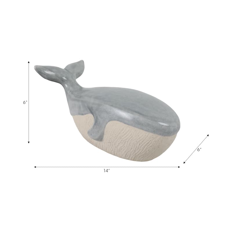 Stoneware Figurine Texture Coastal Whale Decorative Accent - 6" Blue - 14" x 6" x 6"