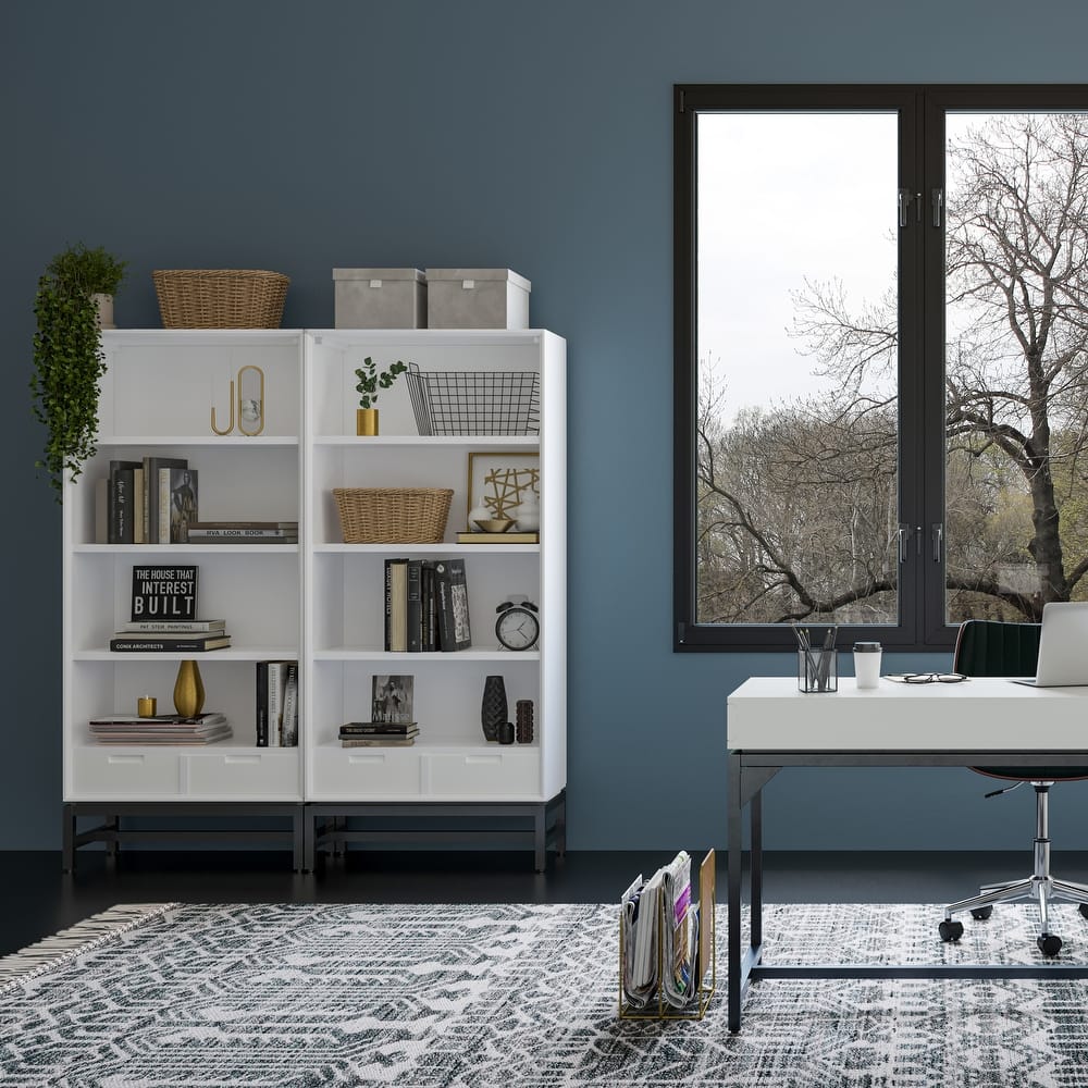 WYNDENHALL Devlin SOLID HARDWOOD and Metal 66x30 inch Rectangle Industrial Bookcase - 30"w x 14"d x 66" h