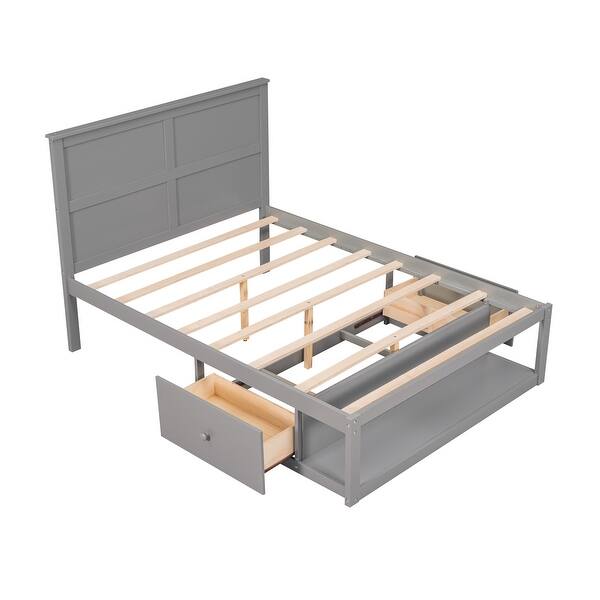 Full Size Platform Bed with Drawer on the Each Side (Gray) Bed Bath
