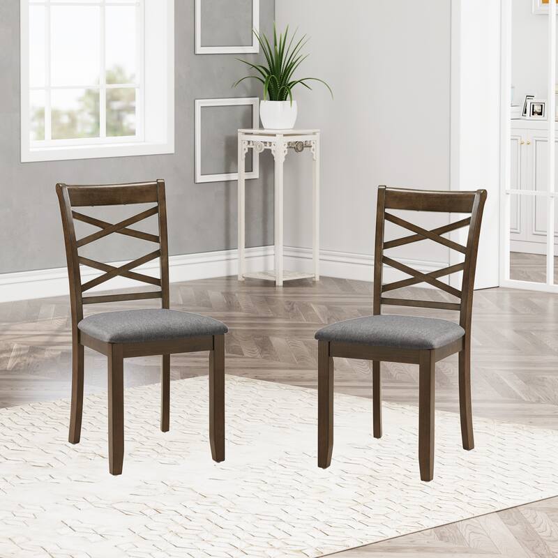 Wooden Dining Chairs Set of 4 with Linen Padded Seat