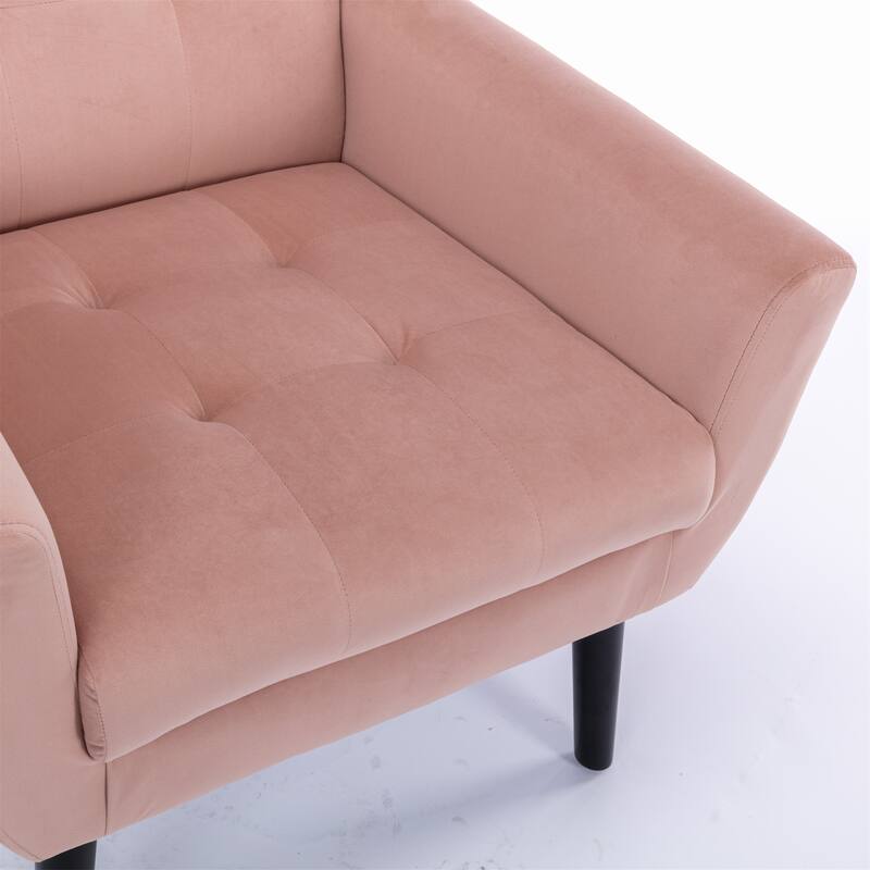 Pink Velvet Modern 29.53" Upholstered Buttons Tufted Accent Chair with Black Solid Wood Legs