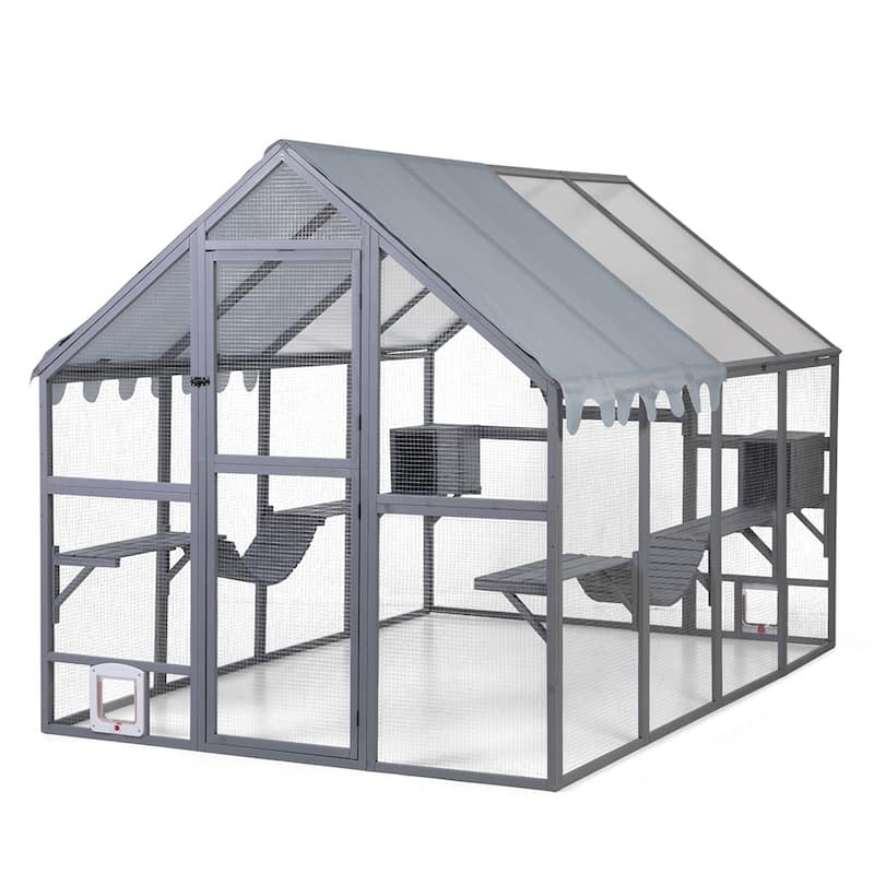 Wooden Cat Cage, Outdoor Large Cat Playpen with Platforms