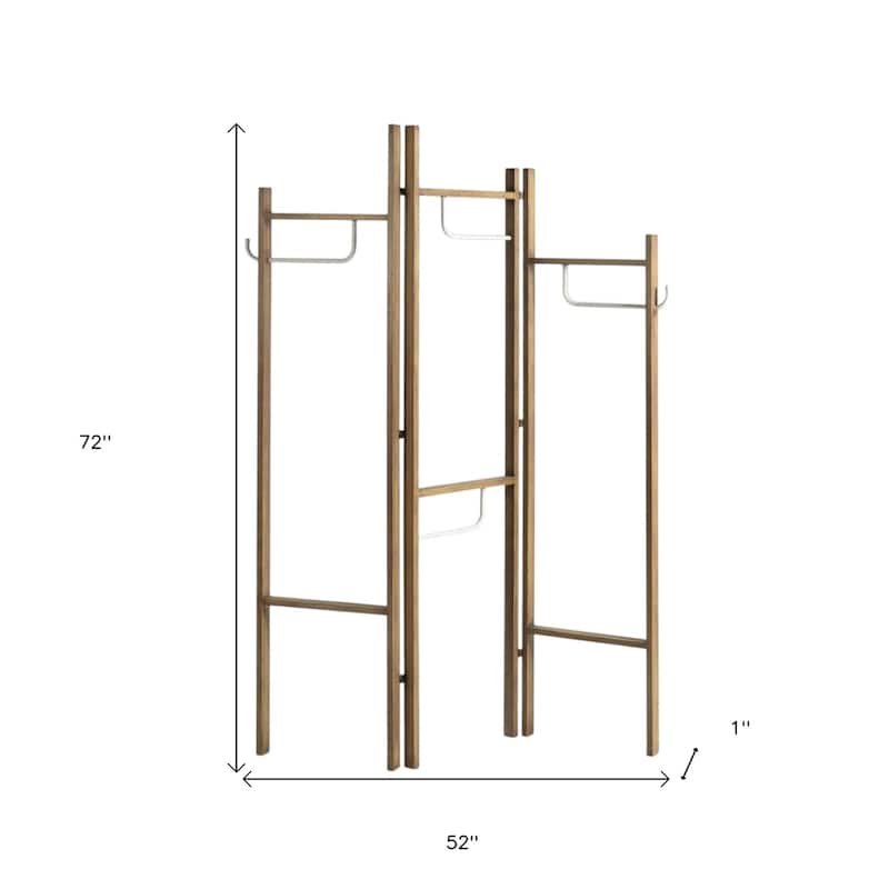 HomeRoots 72" Brown Iron Folding Three Panel Screen Room Divider - 52' X '72' X '1