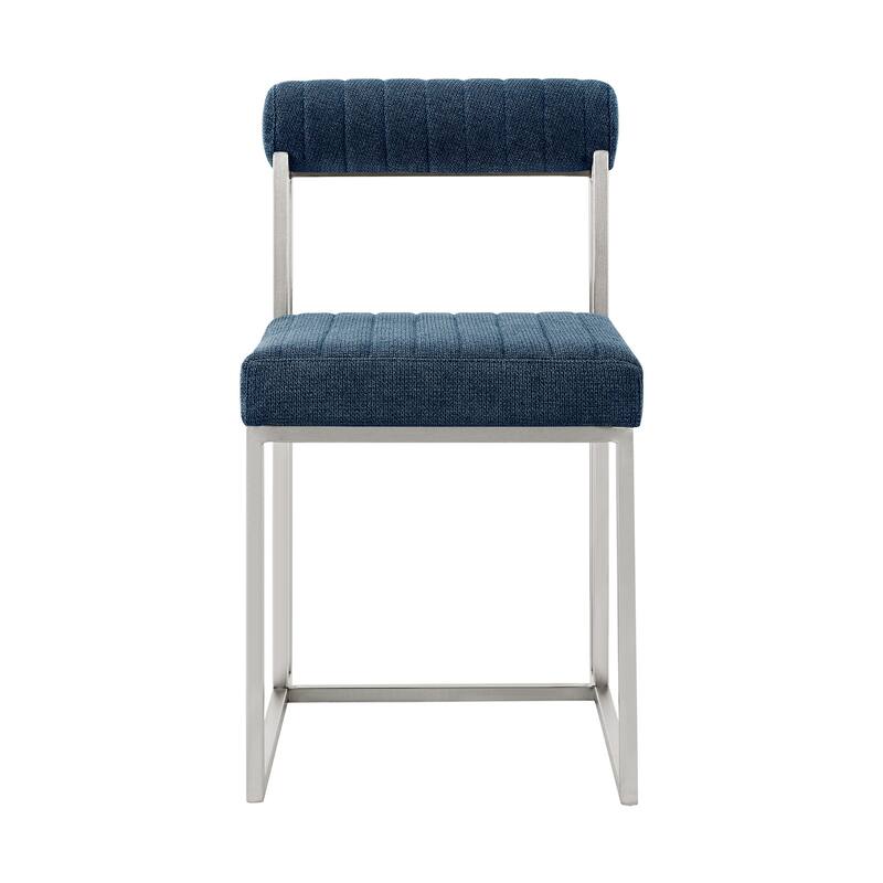 HomeRoots Set of Two Blue And Silver Upholstered Polyester Open Back Dining Side Chairs