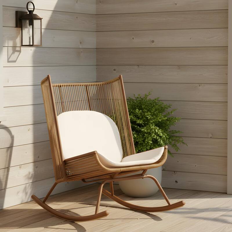 Christopher Knight Home - Modern Outdoor Rocking Chair with PE Rattan and High Back