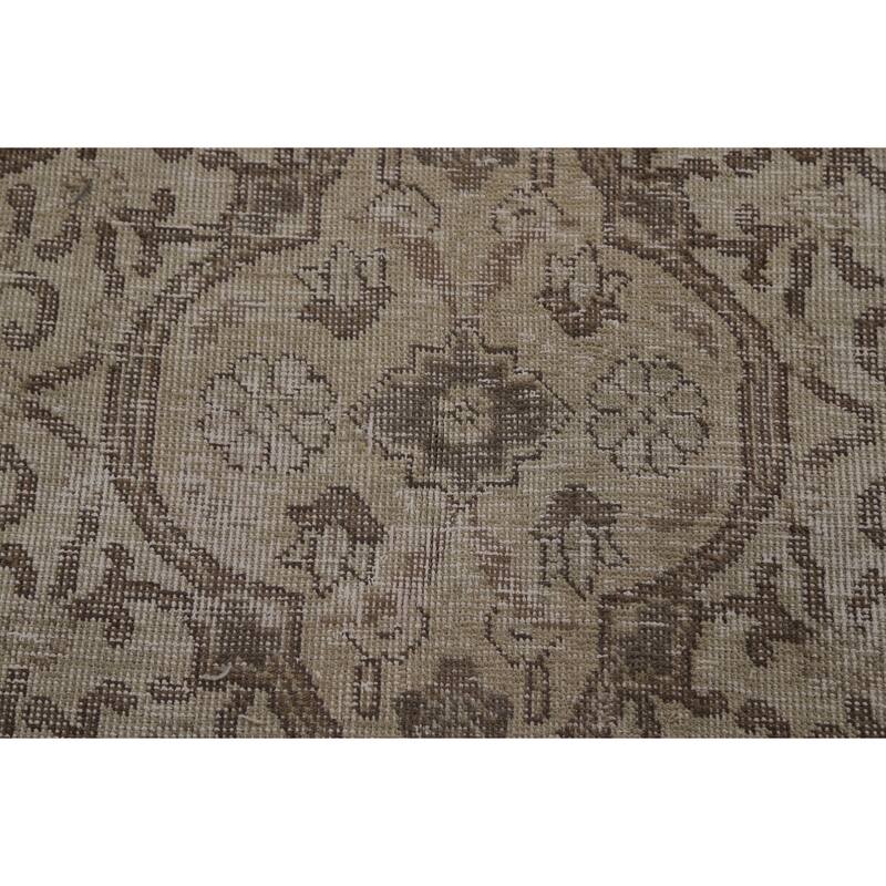 Tabriz Persian Vintage Area Rug Handmade Beige Wool Carpet - 9'4" x 12'10"