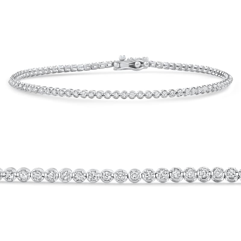 White Gold 1Ct TW Natural Diamond Tennis Line Bracelet 7"