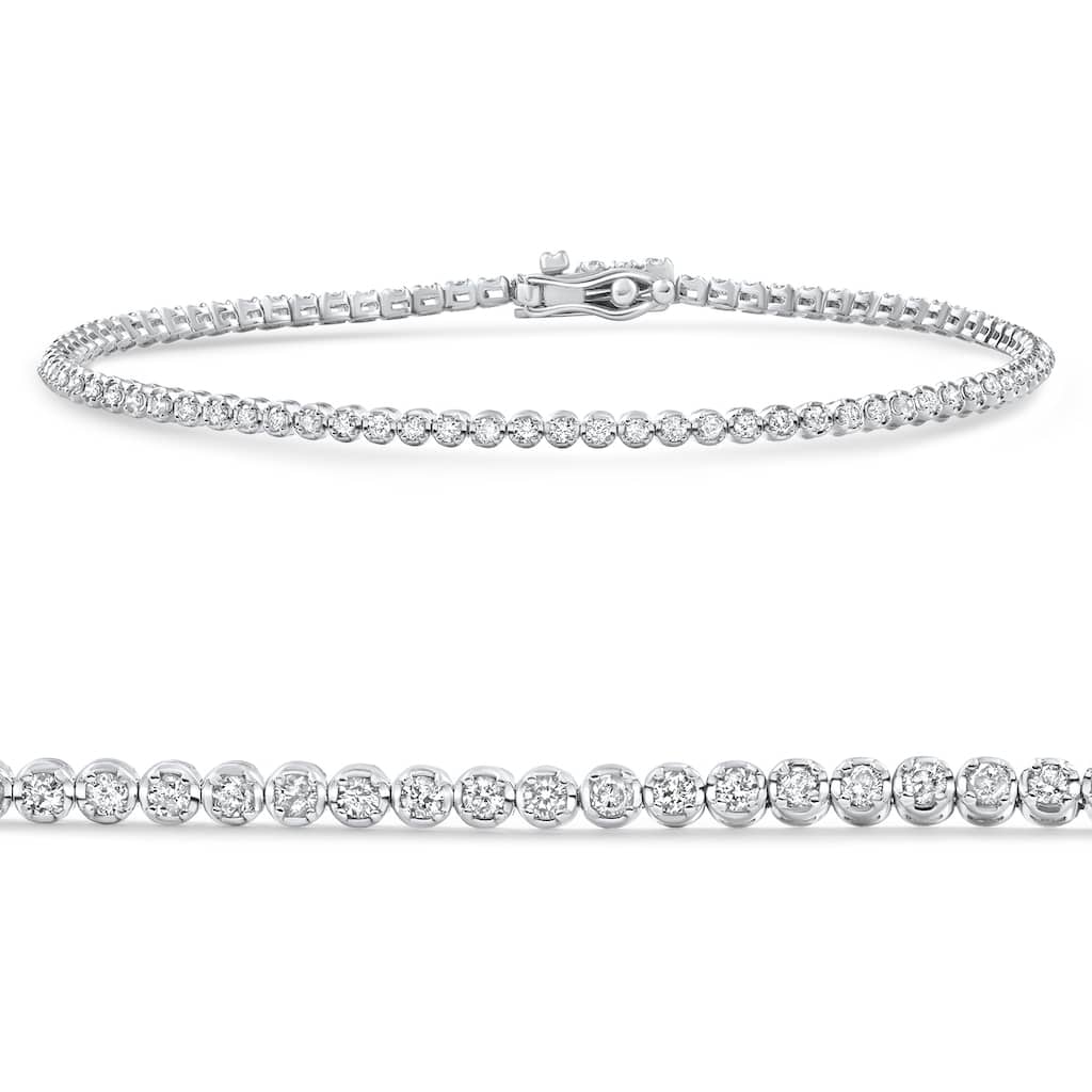 White Gold 1Ct TW Natural Diamond Tennis Line Bracelet 7"