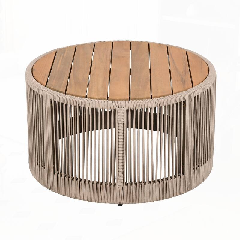 Weather Resistant Outdoor Rattan rope Acacia Wood Coffee Table