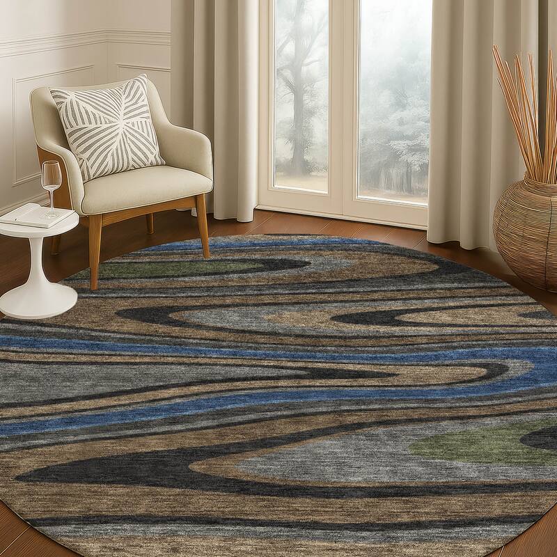 Machine Washable Indoor/ Outdoor Abstract Busey Chantille Rug