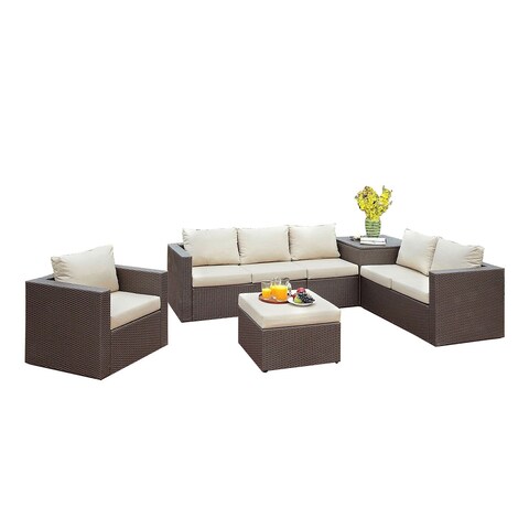 Aluminum and Faux Rattan Patio Sectional with Ottoman and Storage