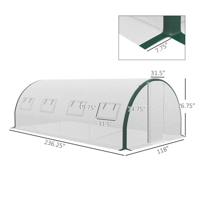 Outsunny 19.7' x 10' x 6.6' Walk-in Tunnel Greenhouse with Upgraded Structure, Outdoor Green House with 2 Hinged Doors