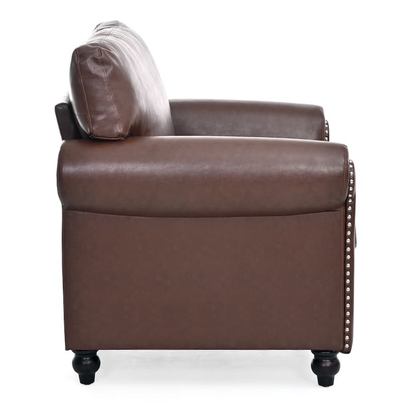 Brown PU 37.4" Accent Chair with Nailheads