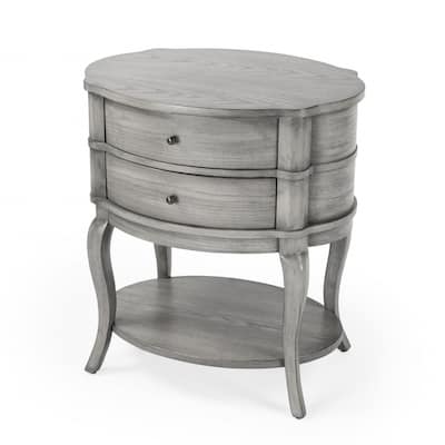 HomeRoots 26" Gray Wood Oval End Table With Two Drawers And Shelf - 28