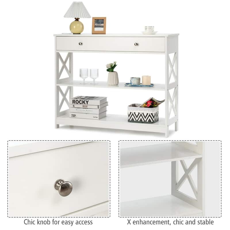 Gymax Console Table Drawer Shelves Sofa Accent Table Entryway Hallway - 39.5'' x 12'' x 31.5''