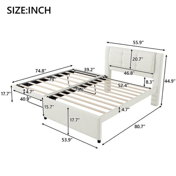 dimension image slide 0 of 2, Upholstery platform bed with Headboard & Trundle, Pull Out Twin Platform Bed Underneath