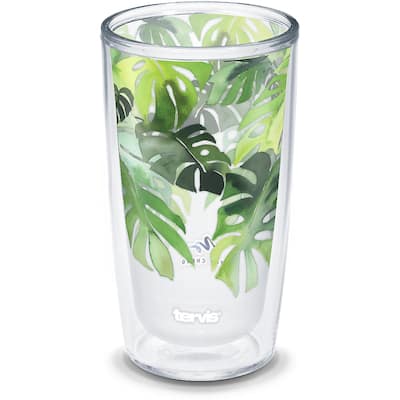 Tervis Yao Cheng Green Crystal Made in USA Double Walled Insulated Travel Tumbler, Philodendron
