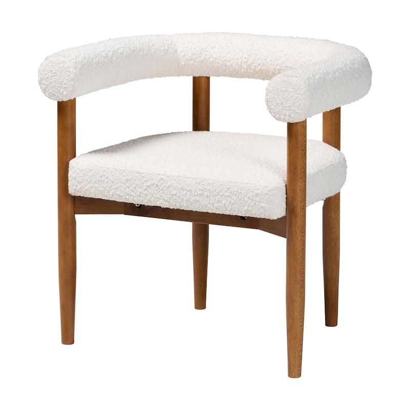 Caia Boucle Dining Chair - Modern Upholstered Accent Armchair, Cream, Minimalist Design - Cream