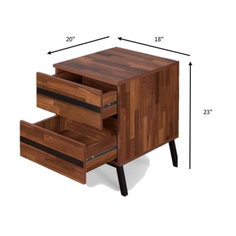 23" Rectangular Brown Wood End Table with Black Iron Base and 2 Drawer for Living Room Storage - 18"L x 20"W x 23"H