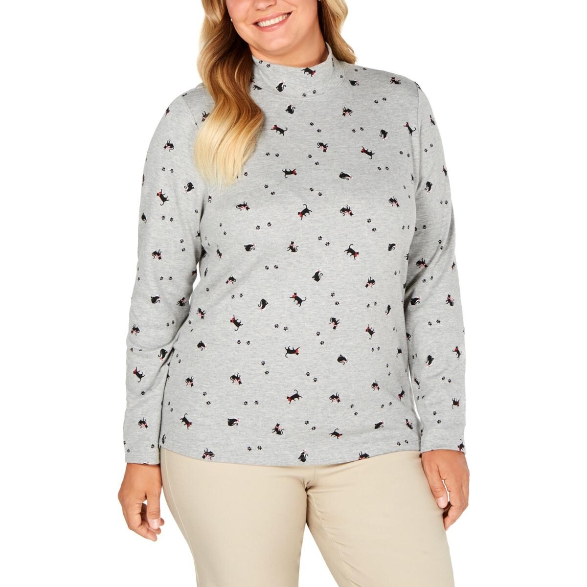 Shop Karen Scott Womens Plus Christmas Top Holiday Cat Print 1x