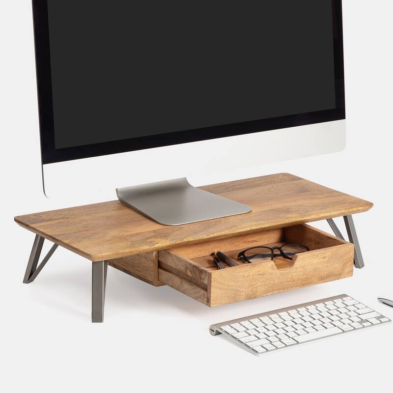 Jani Wood Monitor Stand Riser Desk - Ergonomic Design Stand, Desktop Organizer Table for Home, Office Workspace, Gaming Desk - Yellow