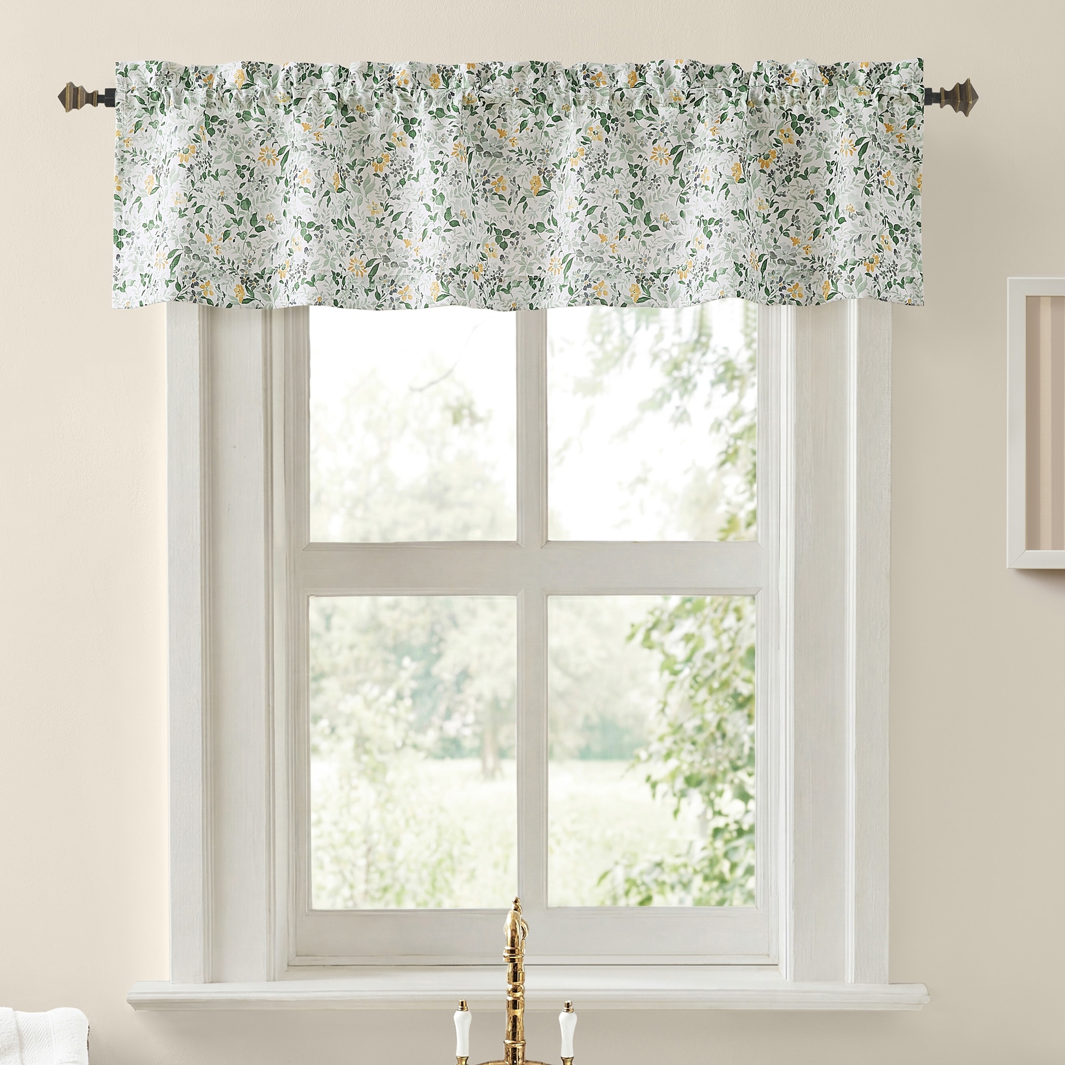 No. 918 Portia Watercolor Wildflower Semi-Sheer Rod Pocket 1-Piece Kitchen Curtain Valance - 54" x 14"