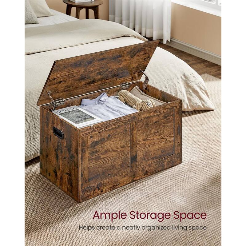 Rustic Brown Storage Bench with Lid Entryway Shoe Organizer Chest with Hidden Compartment - 15.7''D x 31.5''W x 18.3''H