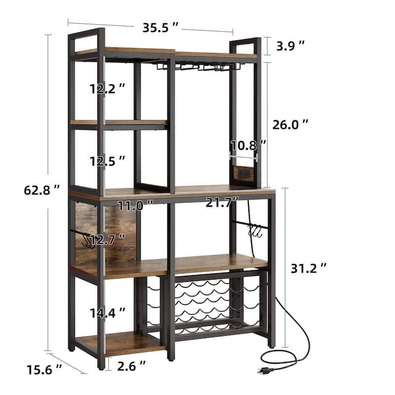 Kitchen Baker's Rack with Microwave Stand Wine Storage and Utility Shelves for Organized Pantry