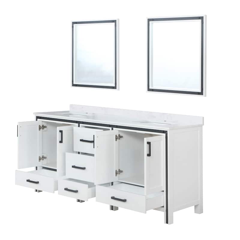 Ziva Bath Vanity, White Quartz Top and Mirrors