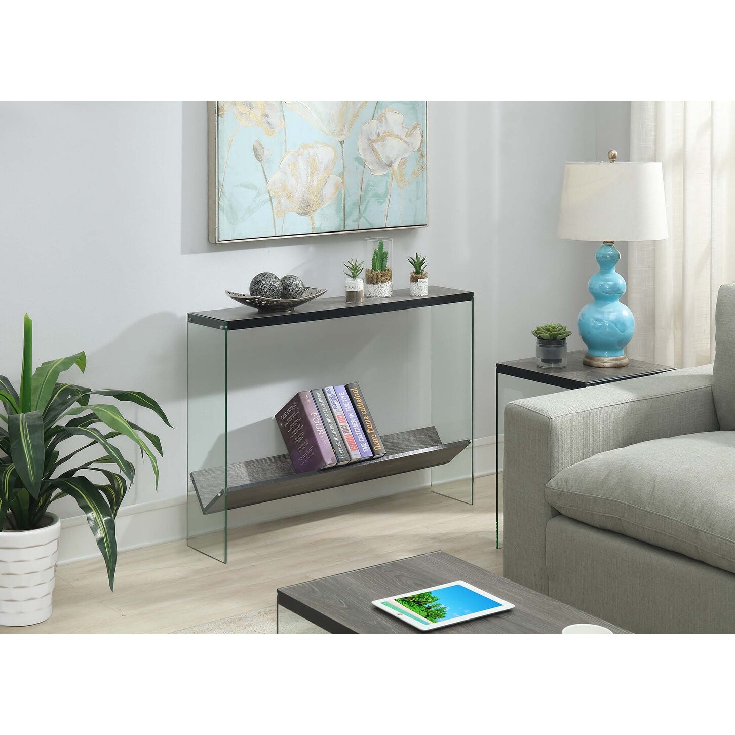 Convenience Concepts SoHo Glass V Console Table with Shelf On