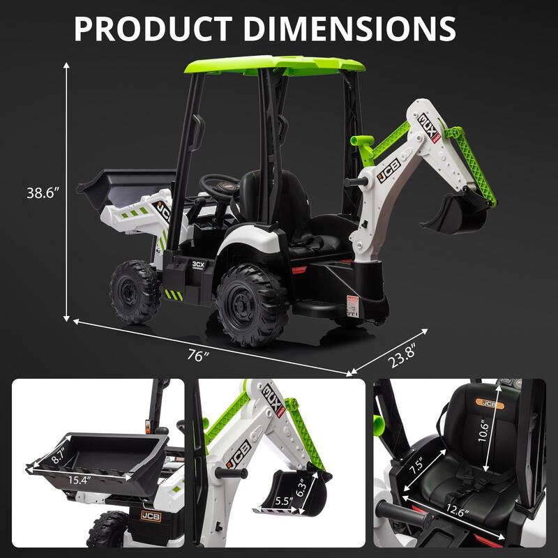 4 in 1 Ride on Excavator with Remote Control, 4 Transformable Forms Kids Excavator Digger