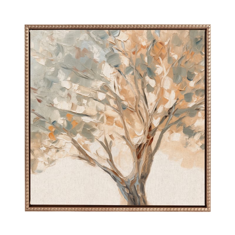Kate and Laurel Sylvie Beaded Mediterranean Tree Framed Canvas by The Creative Bunch Studio