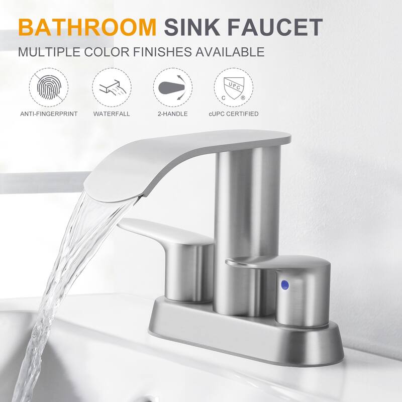 WOWOW 4 in. Centerset Double Handle Waterfall Bathroom Sink Faucet