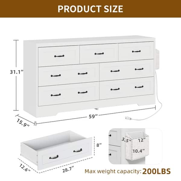 Moasis 7 Drawers Double Dresser Chests of Drawers with USB Charging Station  - Bed Bath & Beyond - 41281729