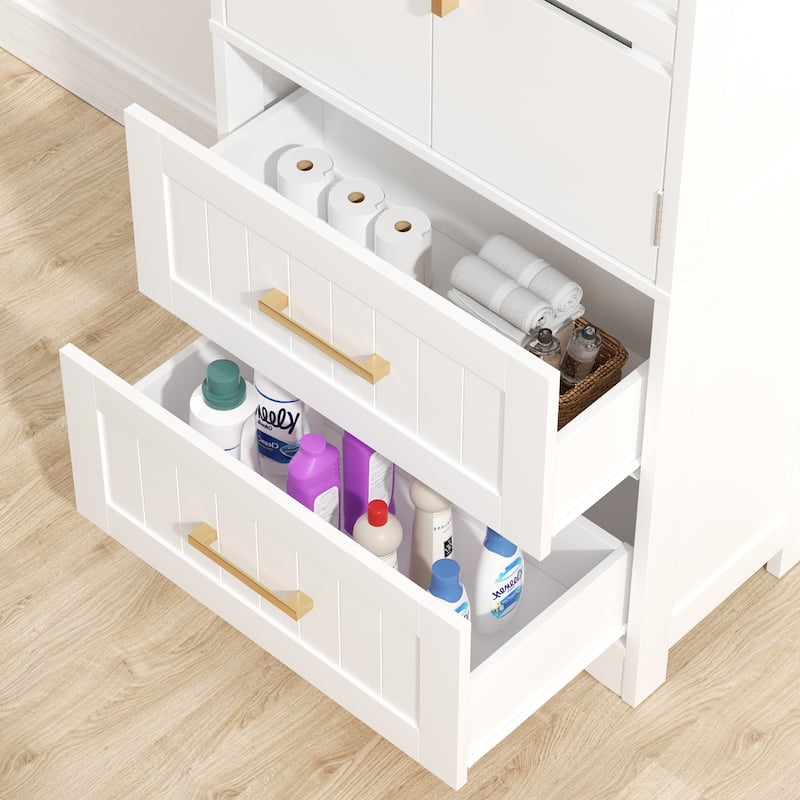 GDFStudio - Julian Practical Bathroom Floor Storage Cabinet with Adjustable Shelves - 2 Drawers