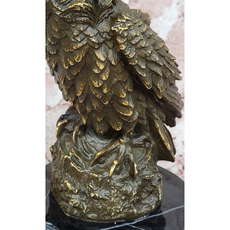 Realistic Owl Bronze Sculpture On Black Marble Base