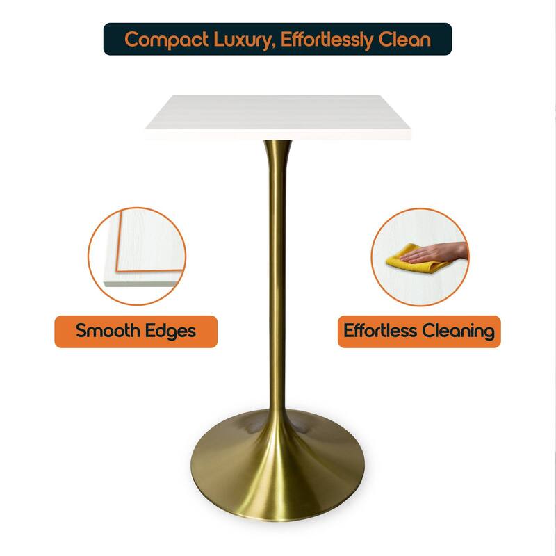 Verve 43 in. Tall Bar Height Dining Table Square MDF Wood Tabletop in Gold Stainless Steel Pedestal Base Accent Bar Table