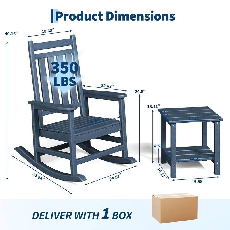 2 PCS HDPE Rocking Chair Outdoor, Porch Rocker Chairs for Patio Front Porch with 1 Table