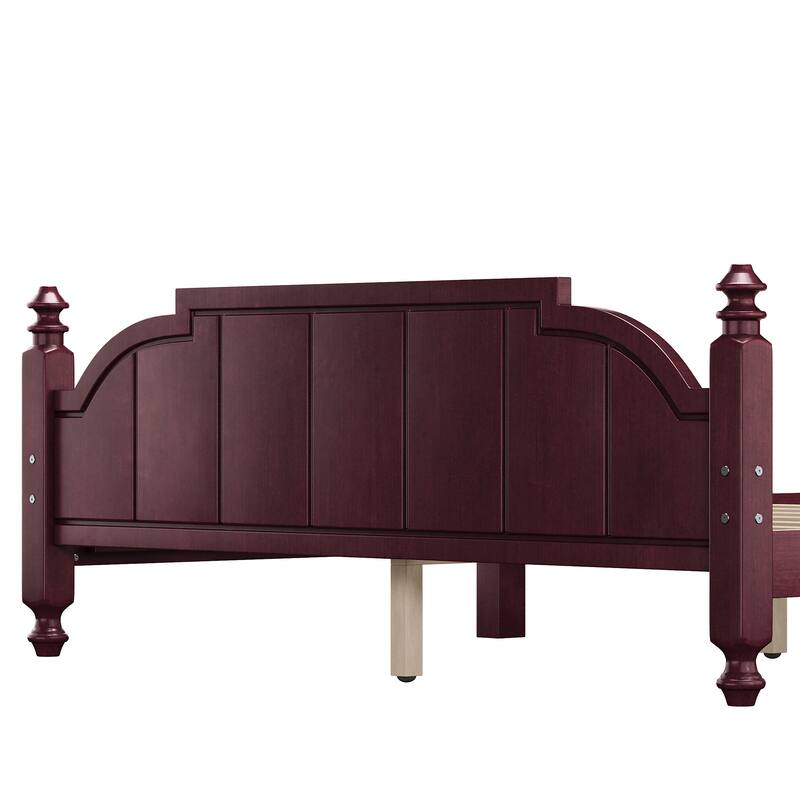 Wood Bed Frame with Sculpted Headboard by Harper&Bright Designs